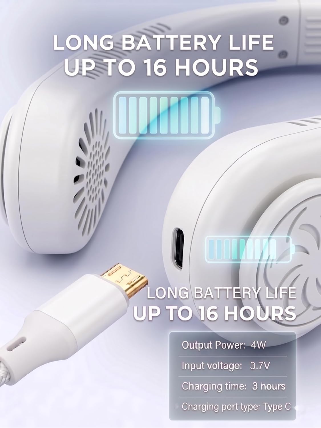 Portable Neck Fan with Digital Display | 5-Speed Adjustable | 180° Cooling Bladeless Wearable Fan | Hair-Safe Hanging Design | Rechargeable Fan for Home Office Travel & Outdoor (Arctic White)