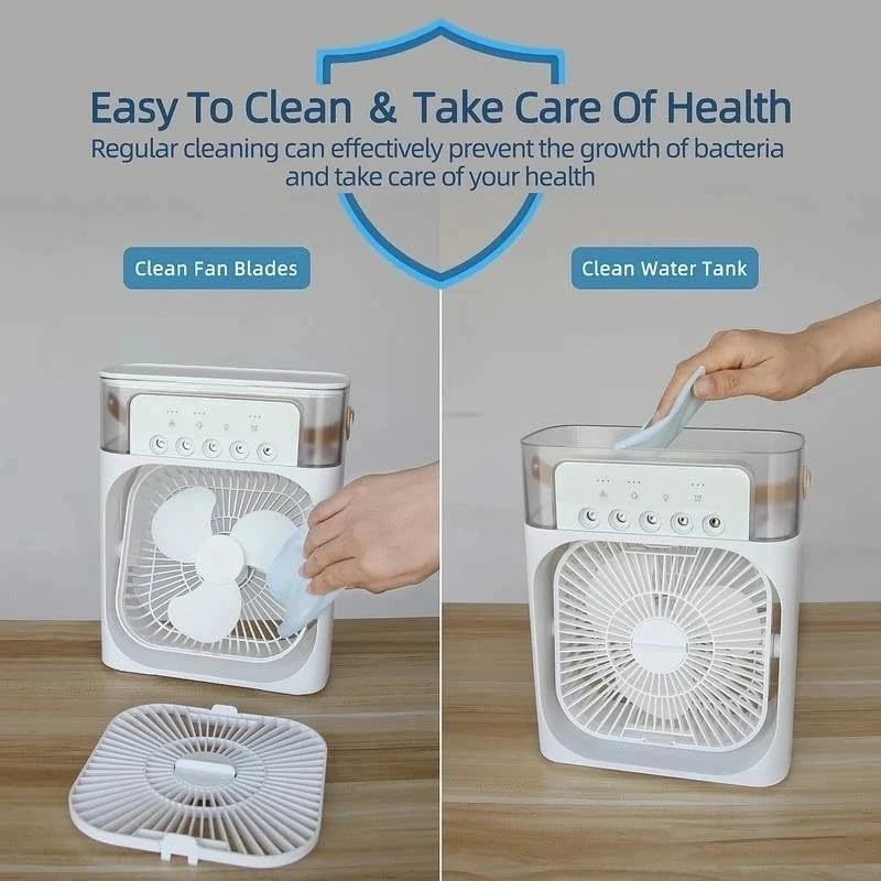 Portable Single Fan Cooler with Water Tank & USB Mini Personal Evaporative Cooler, Humidifier & LED Light Quiet Desktop Cooling for Home, Office & Bedroom