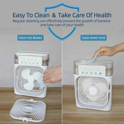 Portable Single Fan Cooler with Water Tank & USB Mini Personal Evaporative Cooler, Humidifier & LED Light Quiet Desktop Cooling for Home, Office & Bedroom