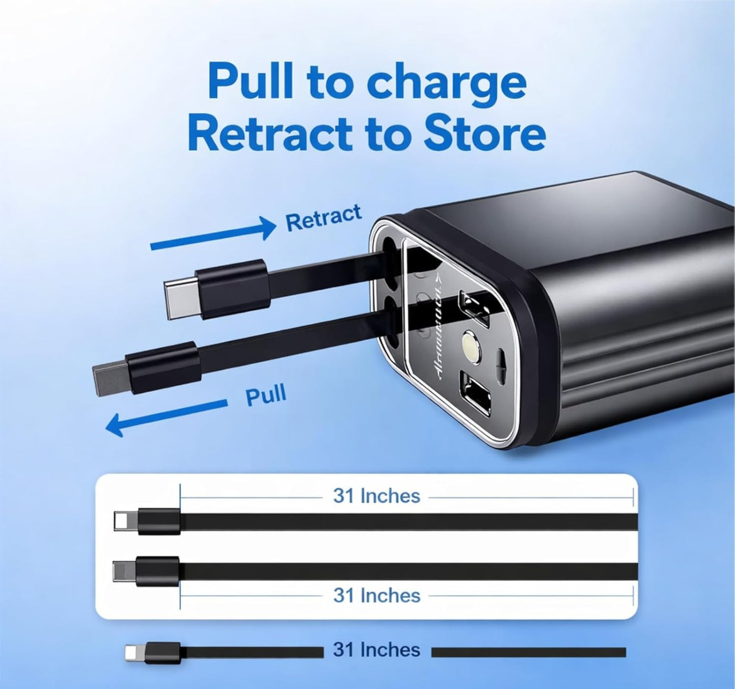 120W High-Efficiency 4-in-1 Retractable Car Charger Hub | USB & Type-C Charging, 180° Rotatable Design with Safety Guard (Grey)