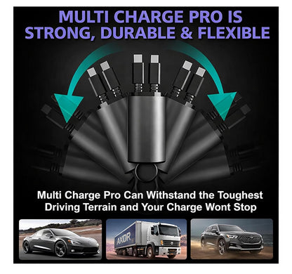 120W High-Efficiency 4-in-1 Retractable Car Charger Hub | USB & Type-C Charging, 180° Rotatable Design with Safety Guard (Grey)