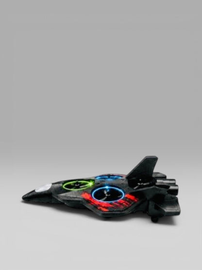 shopvo Power GYRO black foam RC fighter jet with glowing green and blue LED lights for stunt flying